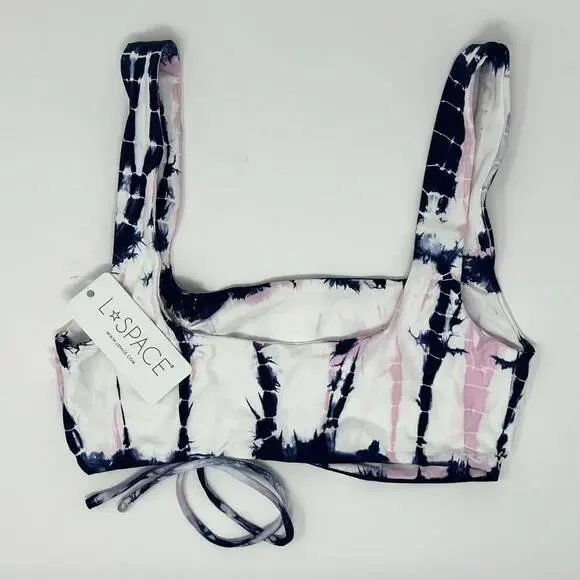 L Space Wilder Bikini Top Blue White Pink Tie Dye Asymmetrical Size Small NWT - Picture 3 of 4